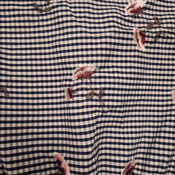 The Edit by Seventeen Navy White Gingham Floral Embroidered Romper Size Medium - Picture 7 of 9